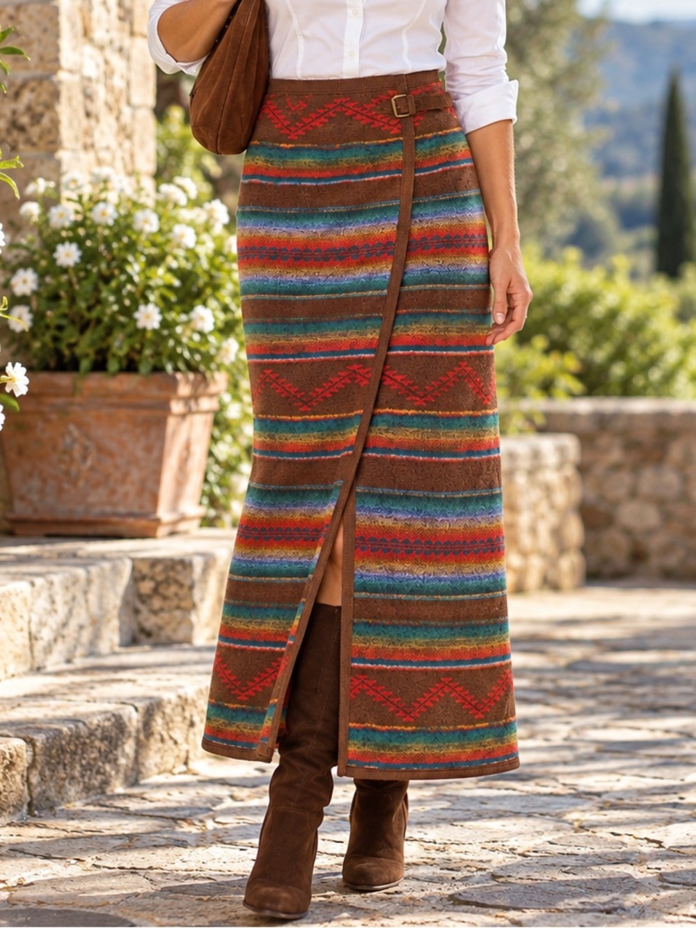 Vintage Scott Taylor Serape Southwestern Wool Blend Wrap Maxi Skirt Sz 4
